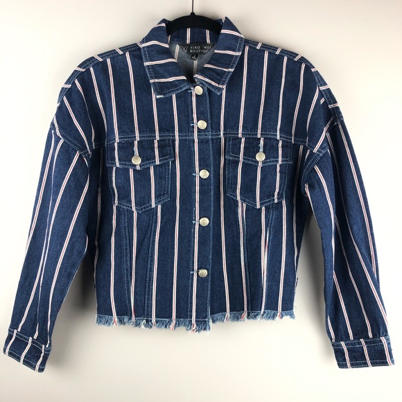 Vintage Jackets & Blazers - Vintage Stripe Denim Jacket - Size Small